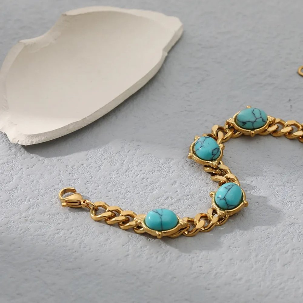 18k Gold Turquoise Stone Bracelet - Picture 5 of 6